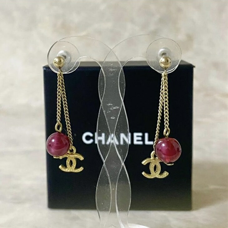 楽天市場】CHANEL シャネル ピアス ココマーク レッド ストーン 赤石
