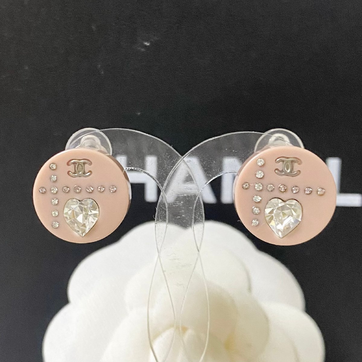 CHANEL シャネル イヤリング ココマーク ハート クリスタル ストーン 石 ピンク 丸 シルバー ロゴ 【中古】|BrandJewelry マリクルーズ