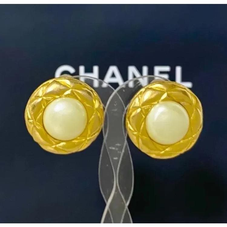 CHANEL シャネル イヤリング パール 真珠 マトラッセ ゴールド 金 チェーン 丸 【中古】|BrandJewelry マリクルーズ