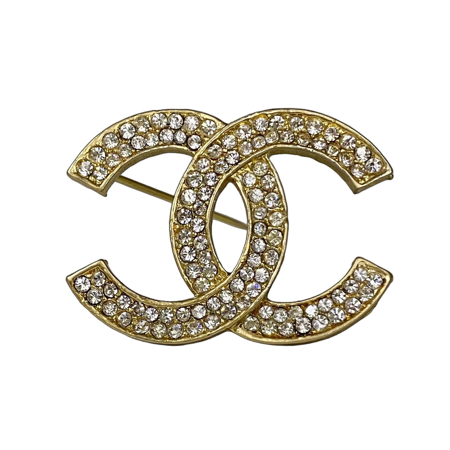 中古　美品　シャネル　ブローチ　ロゴ　ストーン CHANEL シャネル ブローチ ココマーク ラインストーン シルバー