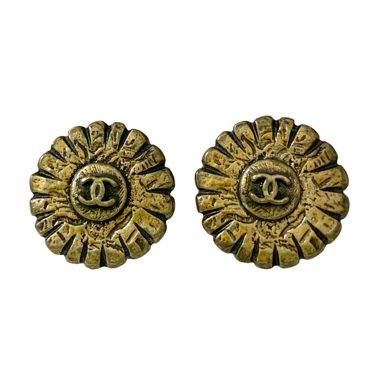 CHANEL シャネル イヤリング ココマーク ブロンズ フラワー 花 ロゴ 丸 ヴィンテージ 【中古】|BrandJewelry マリクルーズ