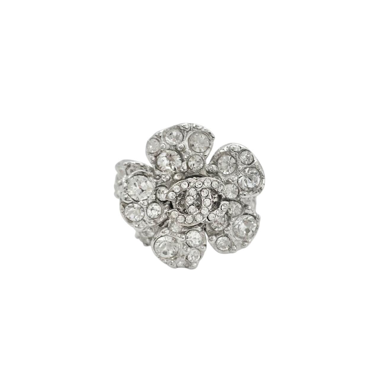CHANEL シャネル 指輪 08V ココマーク カメリア フラワー 花 ラインストーン 石 ロゴ シルバー 銀 リング 【中古】|BrandJewelry マリクルーズ
