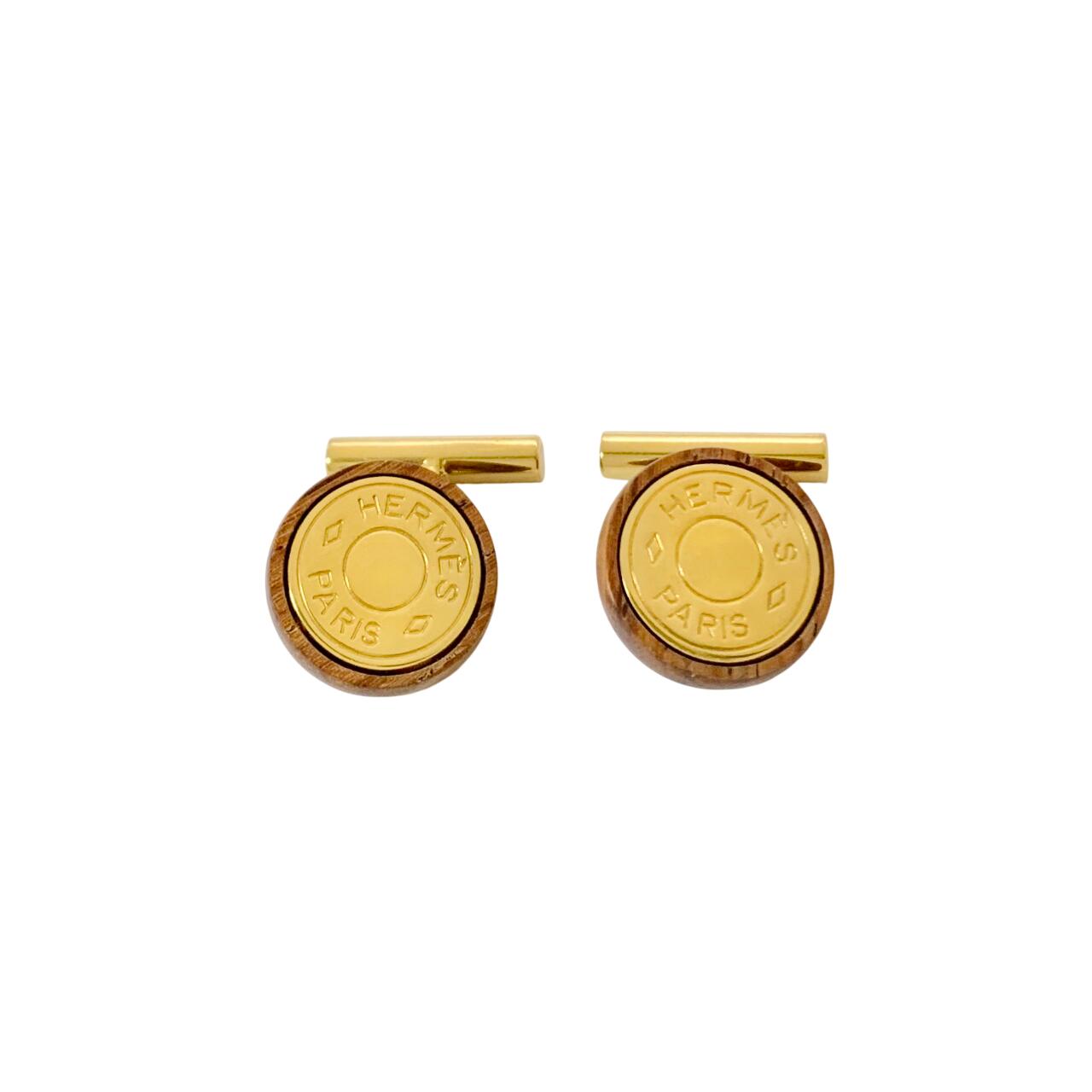 HERMES エルメス カフス セリエ ウッド 木 ゴールド 金 ラウンド コイン 硬貨 丸 【中古】｜BrandJewelry マリクルーズ