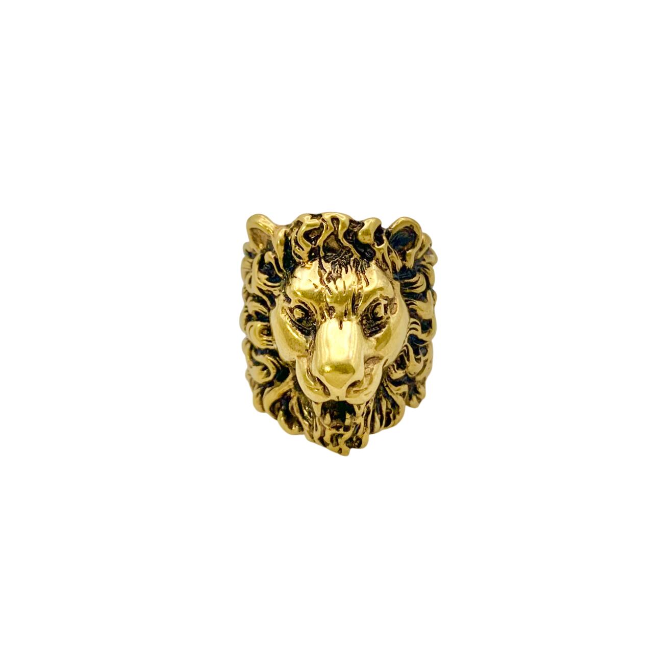 GUCCI グッチ 指環 百獣の王 上端 百獣の王 レオ 毛の荒物 毛の荒物 メンズ ゴールド 金 輪っか 箱付 【中古】