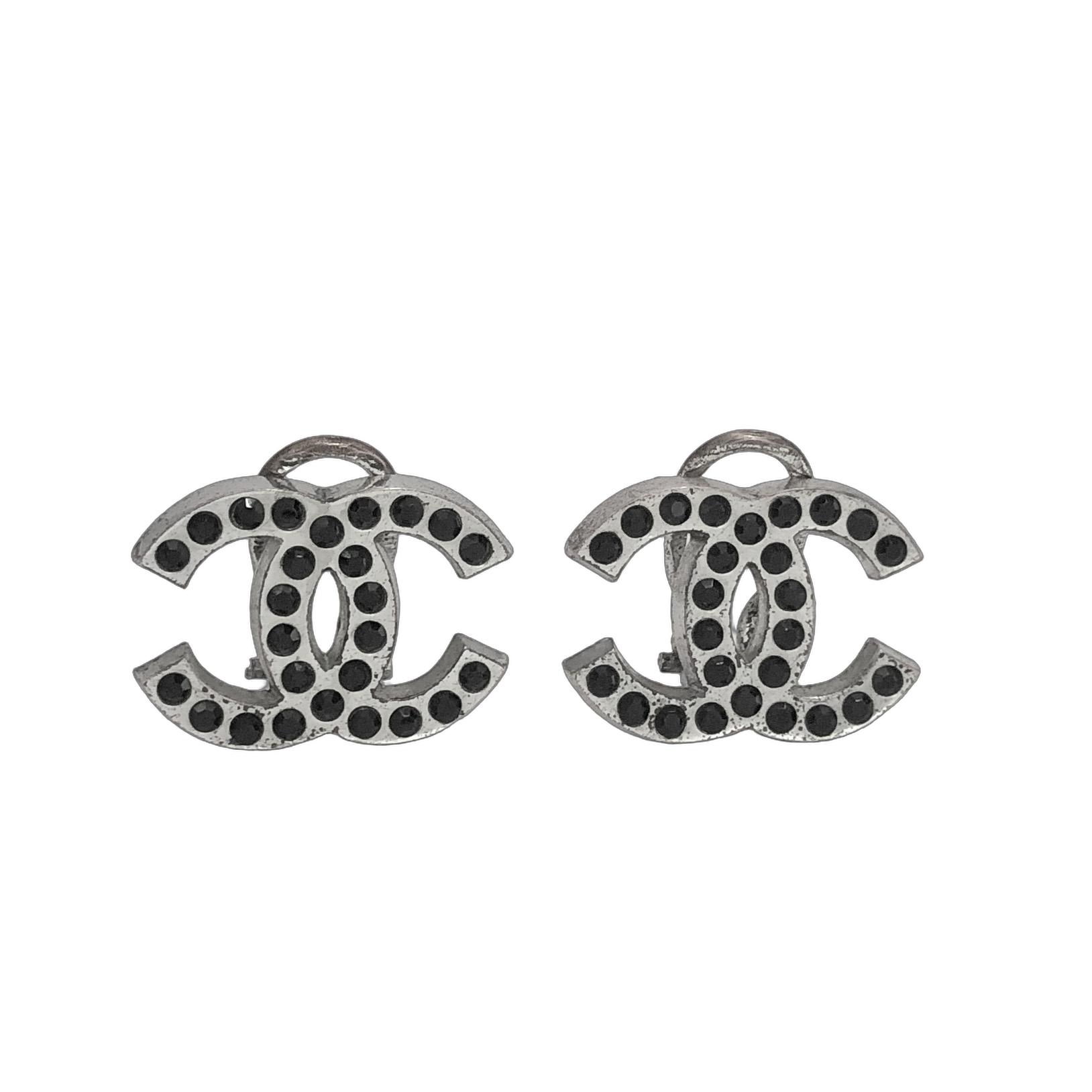 CHANEL シャネル イヤリング ココマーク クリップ ブラック ストーン シルバー 【中古】｜BrandJewelry マリクルーズ