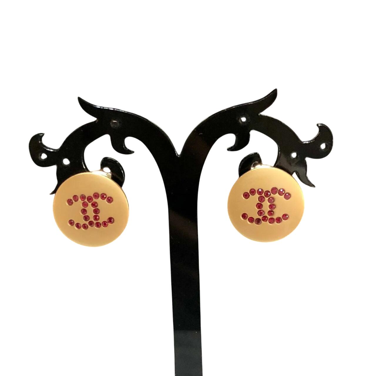 CHANEL シャネル イヤリング 00A ココマーク レッド ストーン 赤石 ゴールド 金 ロゴ 丸 【中古】|BrandJewelry マリクルーズ