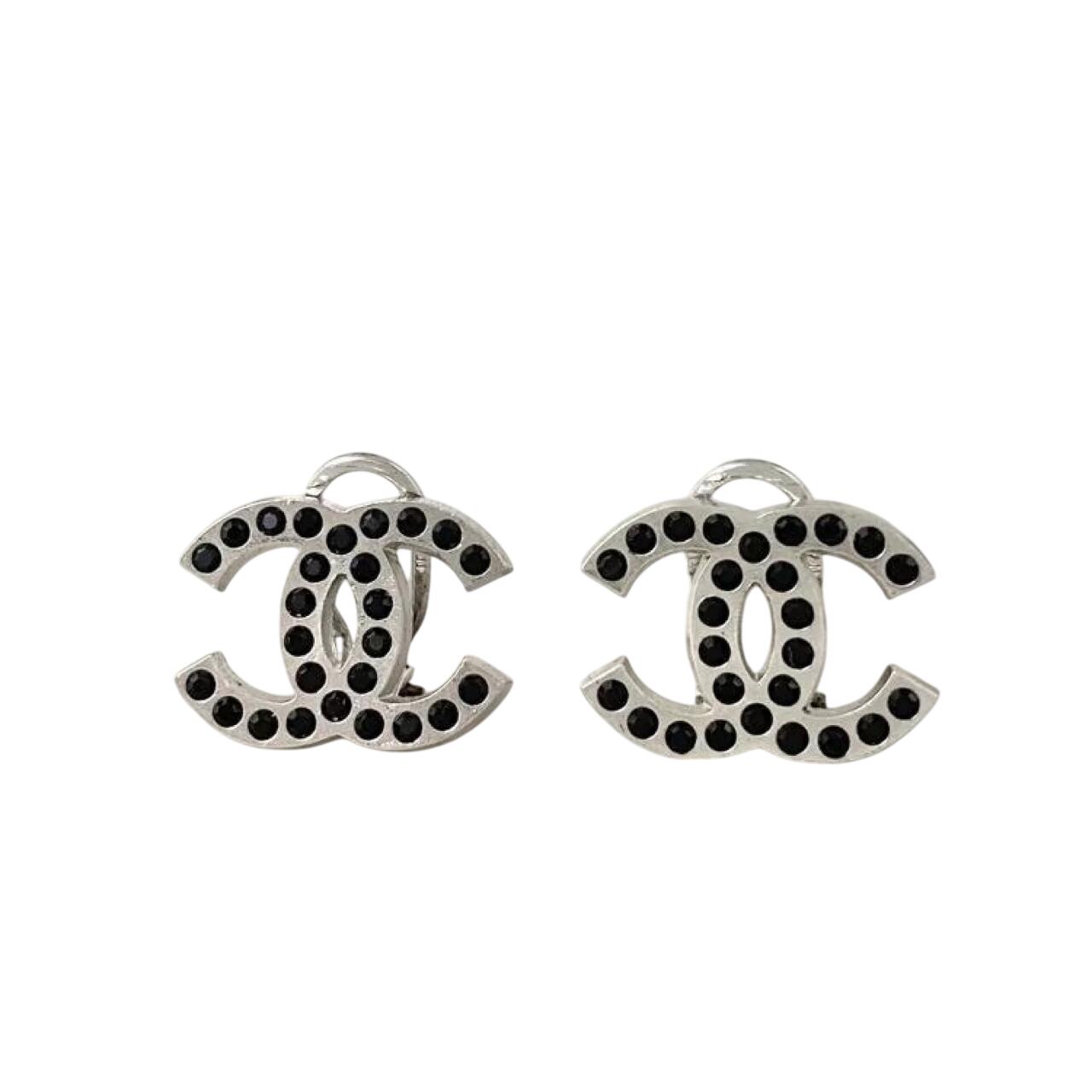 CHANEL シャネル イヤリング 02C ココマーク クリップ ブラック ストーン シルバー 【中古】|BrandJewelry マリクルーズ
