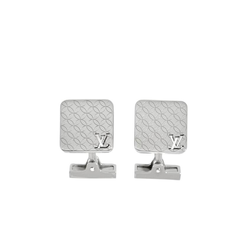 VUITTON ヴィトン 折り返し シャンゼリゼ通り M65043 マンシェット モノグラム 御花 画題 カフリンクス LV ロゴタイプ しろがね色  銀 メンズ 名取り草 【中古】