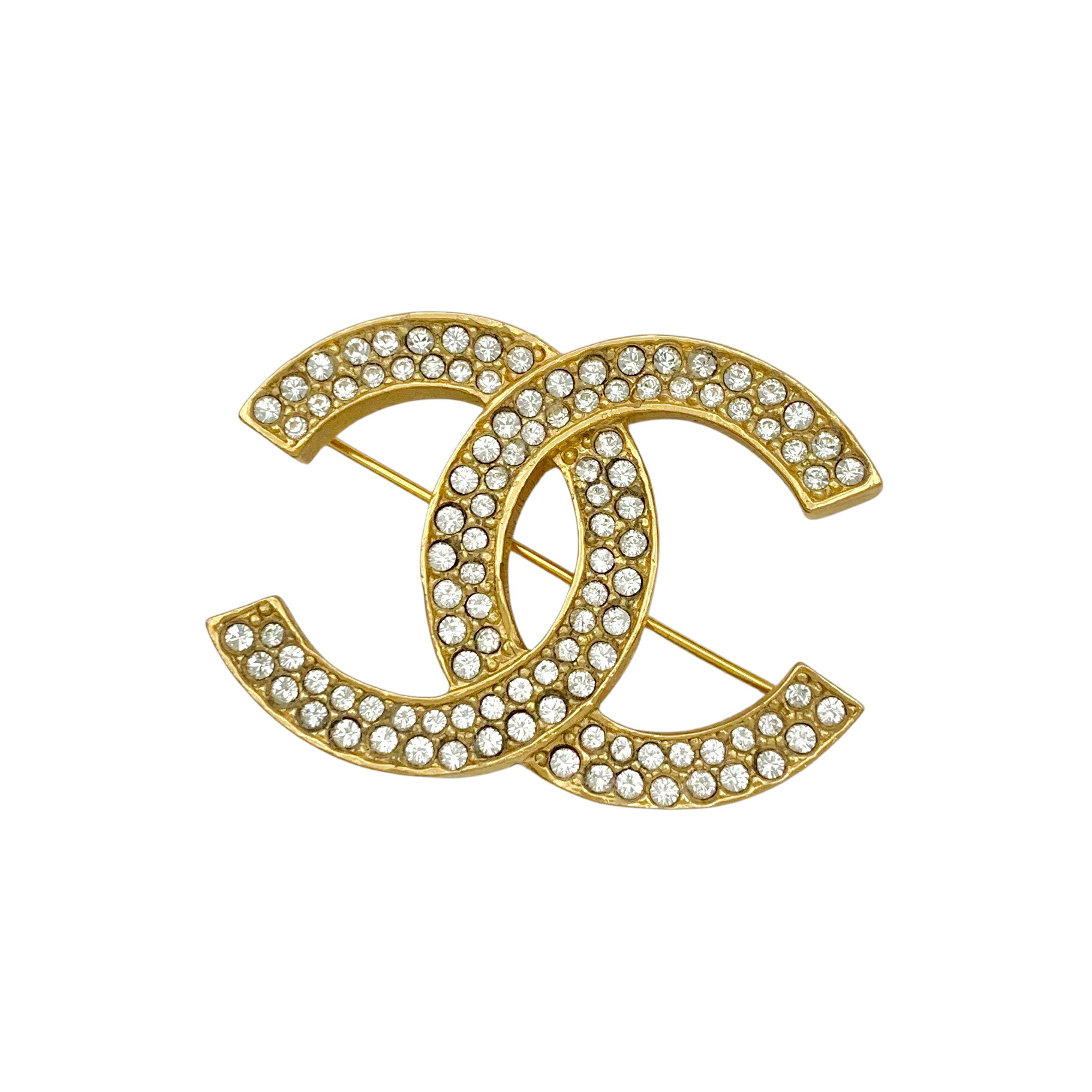 CHANEL シャネル ブローチ ココマーク 二列石 ラインストーン ゴールド 金 ロゴ ヴィンテージ 【中古】|BrandJewelry マリクルーズ