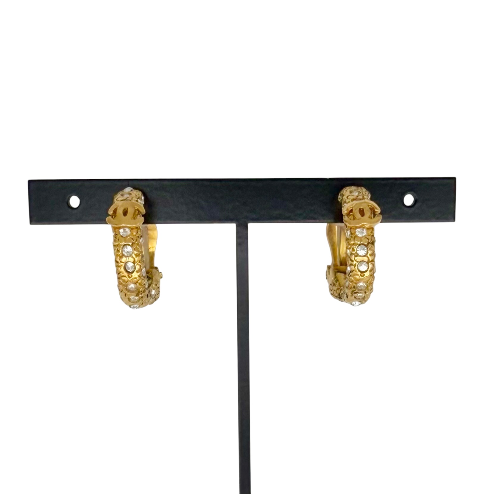 CHANEL シャネル イヤリング 01P ココマーク フープ ラインストーン 石 ゴールド 金 ロゴ ヴィンテージ 【中古】｜BrandJewelry マリクルーズ