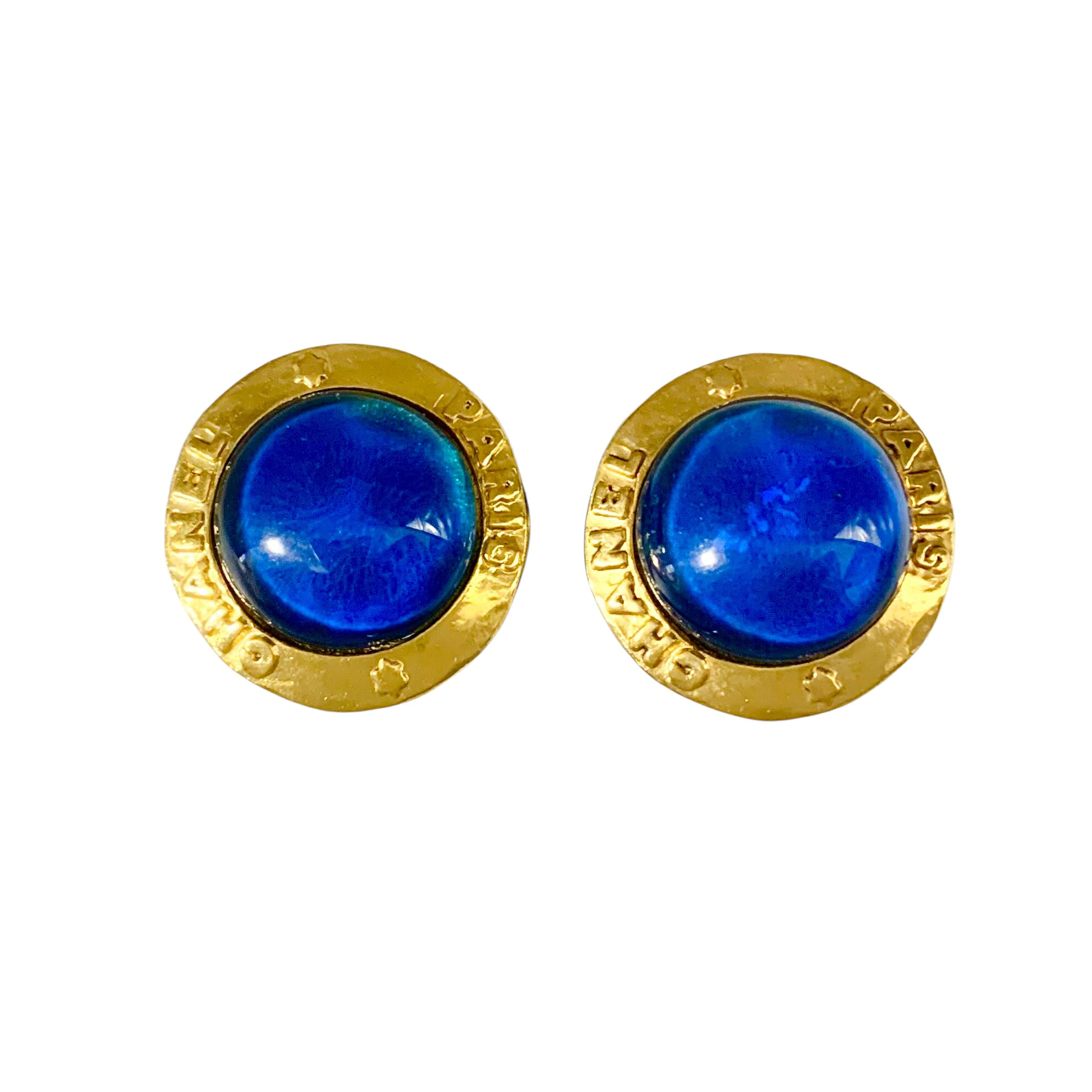 CHANEL シャネル イヤリング ブルー ストーン 青石 スター 星 スタッズ PARIS 丸 ゴールド 金 ヴィンテージ 【中古】|BrandJewelry マリクルーズ