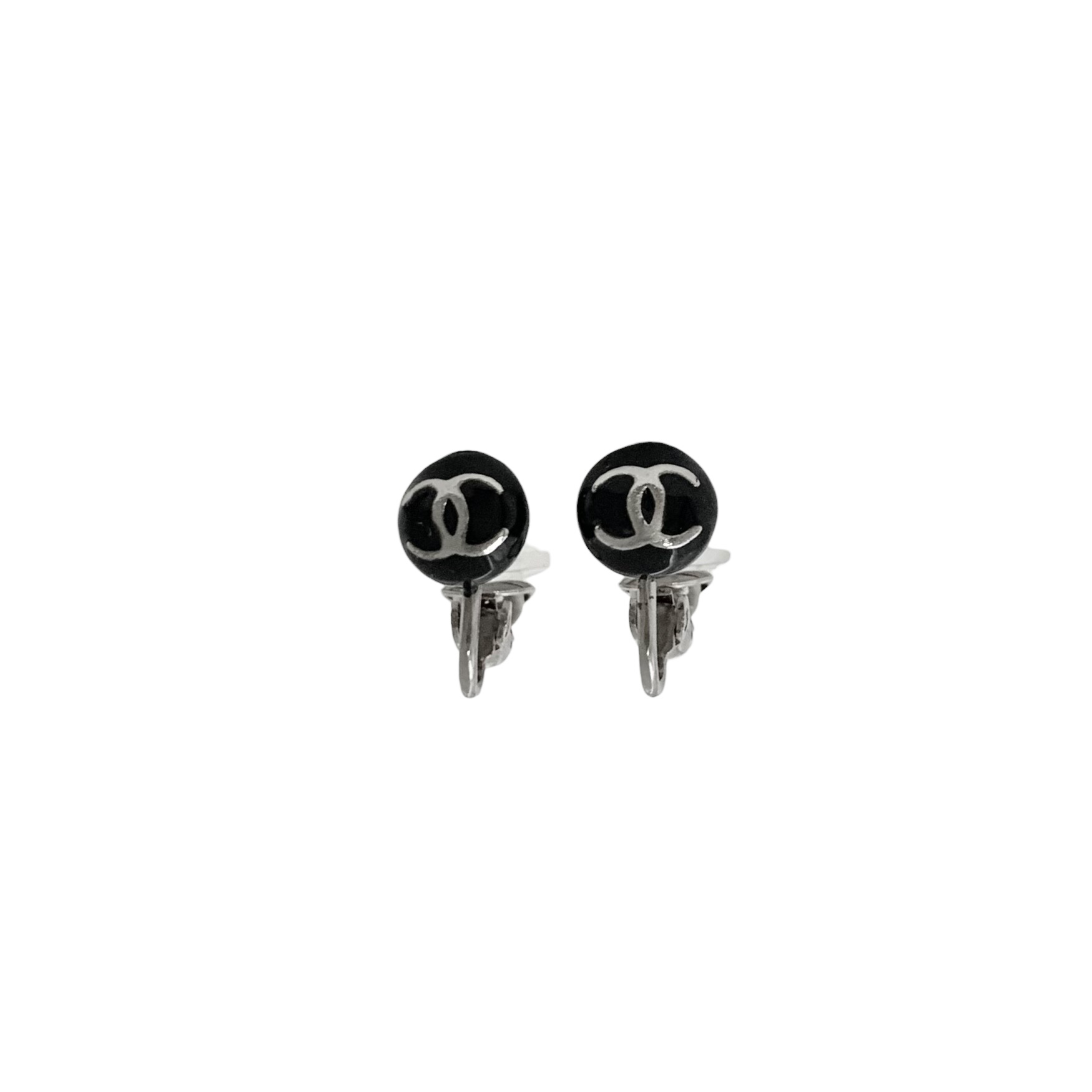CHANEL シャネル イヤリング 03C ココマーク 小ぶり ミニ フープ 丸 ブラック 黒 シルバー 銀 ロゴ 【中古】|BrandJewelry マリクルーズ