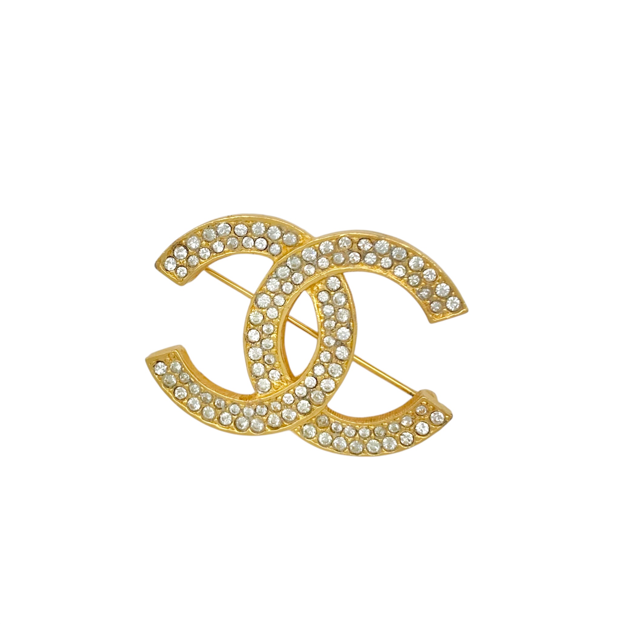CHANEL シャネル ブローチ ココマーク 二列石 ラインストーン ゴールド 金 ロゴ ヴィンテージ 【中古】|BrandJewelry マリクルーズ