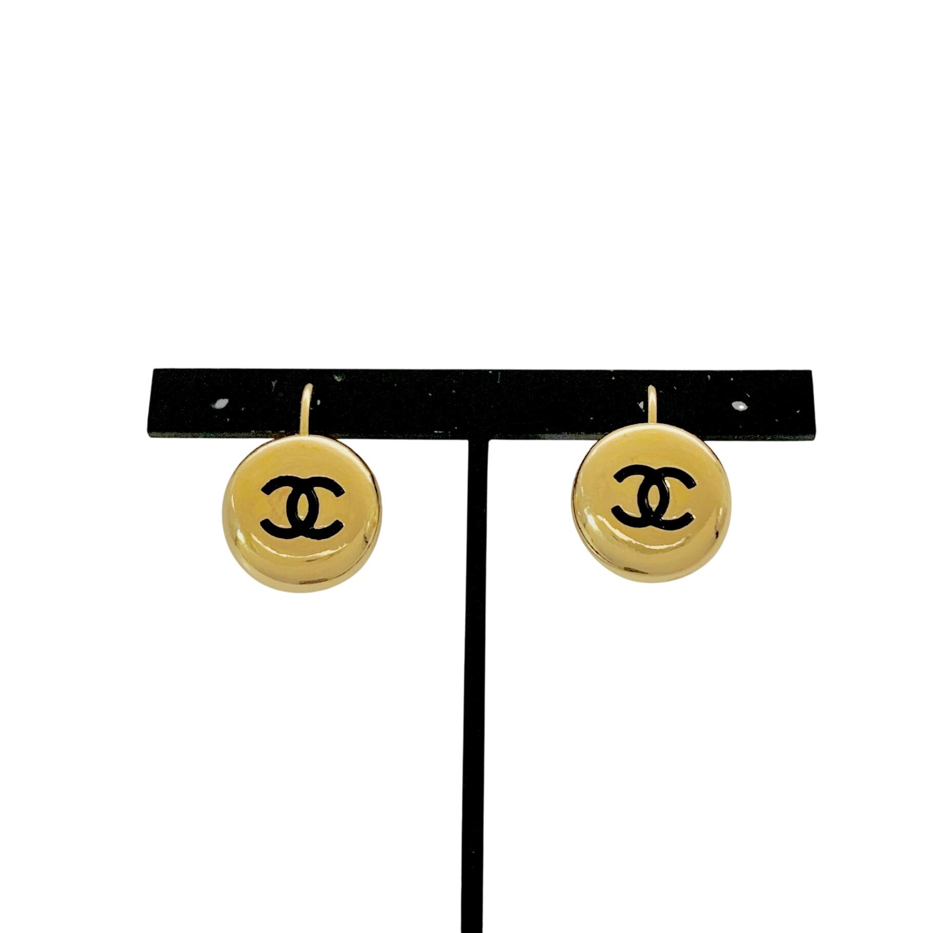 CHANEL シャネル ピアス 96A フープ ココマーク ゴールド 金 ブラック 黒 ロゴ 丸 【中古】|BrandJewelry マリクルーズ