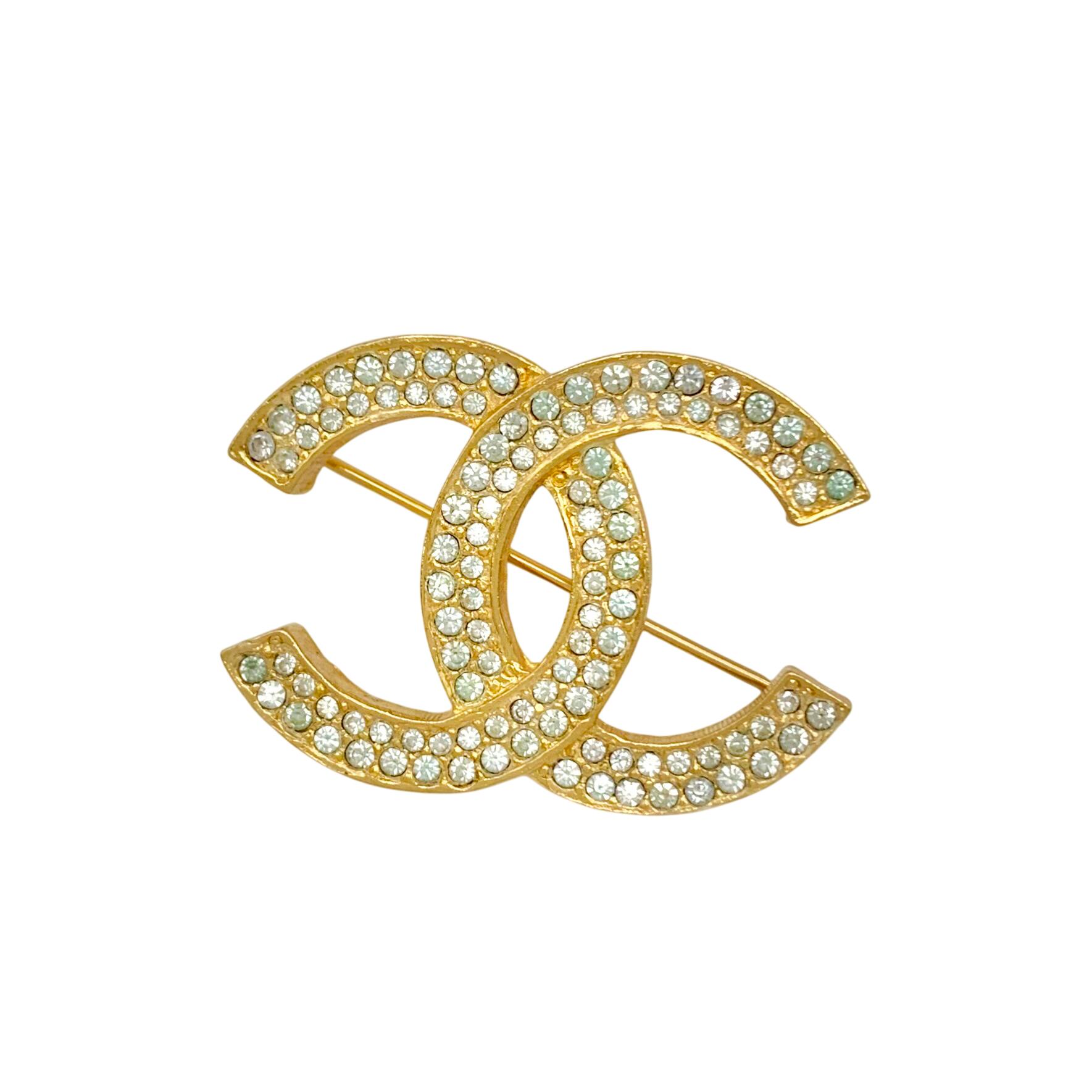 CHANEL シャネル ブローチ ココマーク 二列石 ラインストーン ゴールド 金 ロゴ ヴィンテージ 【中古】|BrandJewelry マリクルーズ