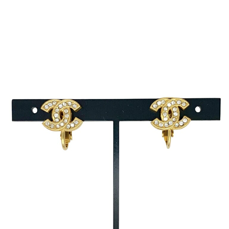 CHANEL シャネル イヤリング ココマーク 小ぶり ミニ ラインストーン 石 ゴールド ロゴ ヴィンテージ 箱付 【中古】|BrandJewelry マリクルーズ