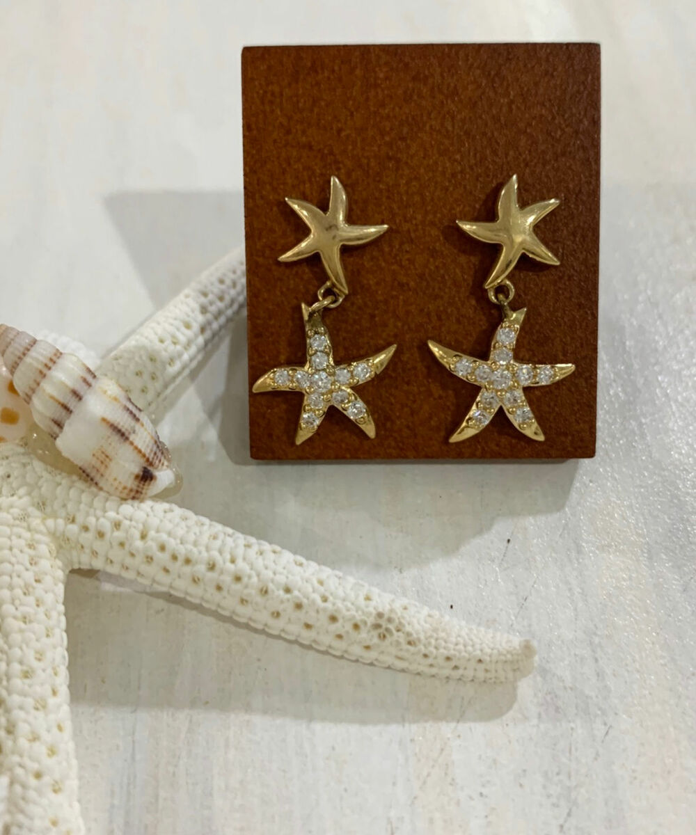 ハワイアンアクセサリー ハワイアンジュエリー ジルコニア スターフィッシュ ピアス YG|Mariees