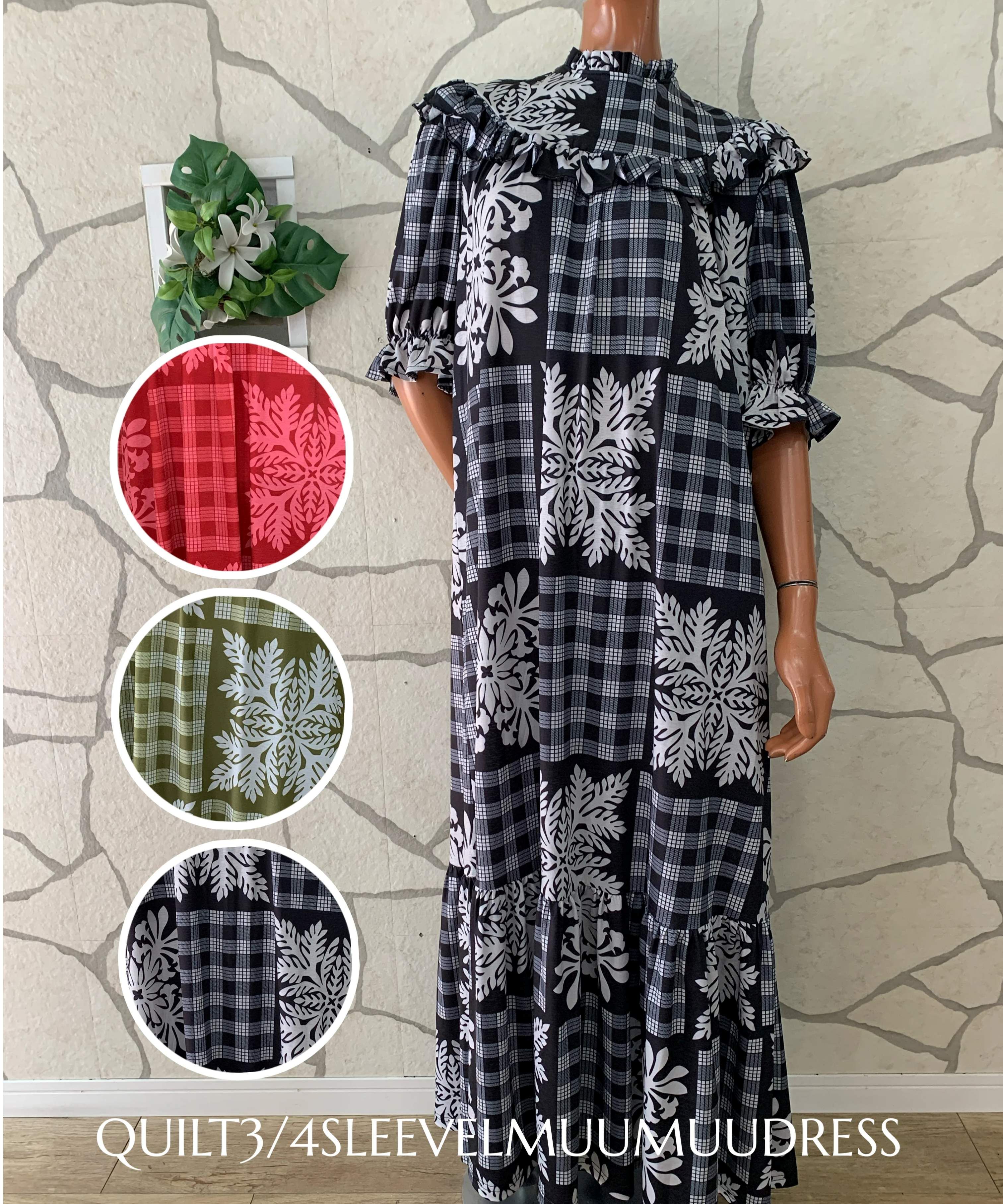 Quilt 3/4SLEEVE MUUMUU DRESSキルト3/4スリーブムームードレス|Mariees
