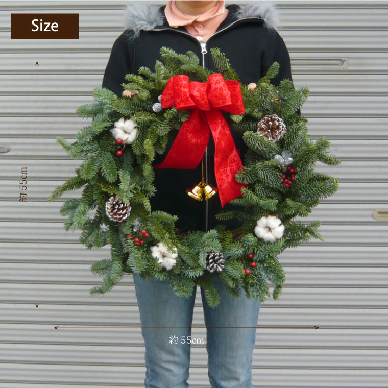 楽天市場 クリスマスリース 玄関 フレッシュ 大きい オレゴンモミ の プレシャス リース 55cm おしゃれ 玄関飾り ナチュラルリース クリスマス リース 生花 冬 ドアリース 屋外 プレゼント ギフト もみの木 北欧 手作り Led オプションあり ウェルカムリース 装飾