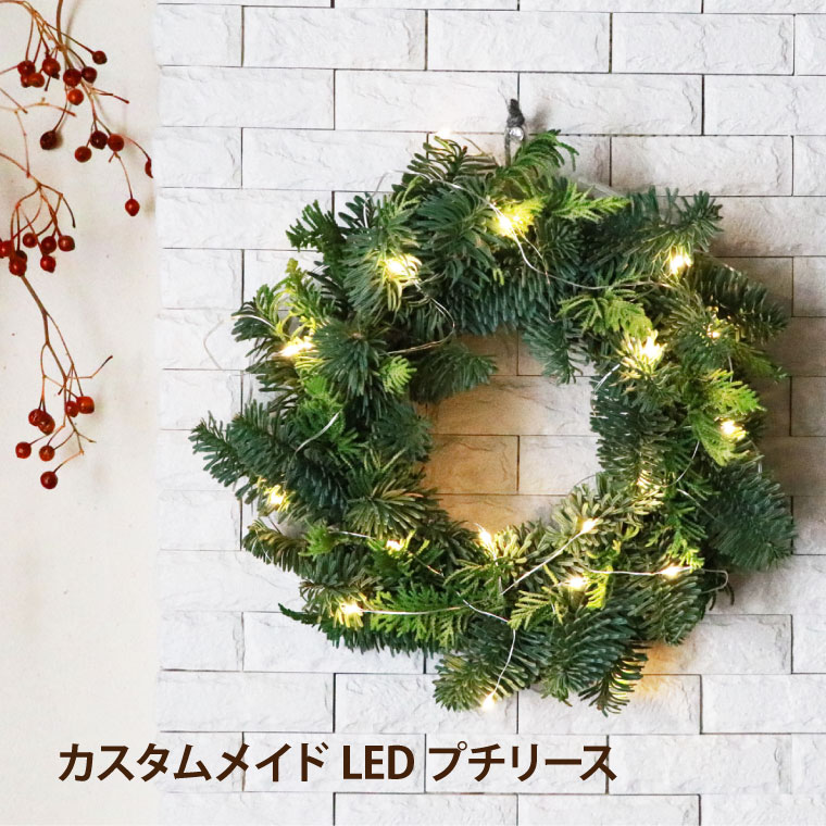 楽天市場 送料無料 クリスマスリース 電飾 Led 玄関 フレッシュ カスタムメイド Led プチリース cm フレッシュリース クリスマス リース 冬 生花 小さい 玄関飾り おしゃれ オリジナル ナチュラル クリスマスプレゼント 北欧 Led ミニ ハンドメイド 手作り