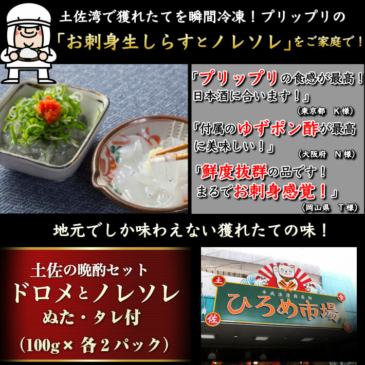 市場 お中元 100g 各2パック 晩酌セット 酒の肴 特製秘伝タレ付き のれそれ 土佐のドロメ お刺身生しらすと穴子の稚魚