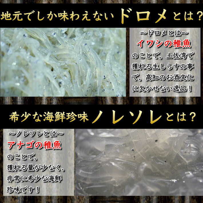 楽天市場 土佐のドロメとノレソレの晩酌セット お刺身生しらすと穴子の稚魚 100g 各2パック 特製秘伝タレ付き 酒の肴 送料無料 冷凍便 父の日 ギフト お祝い 海鮮 海産物 土佐カツオとうなぎ通販 池澤鮮魚