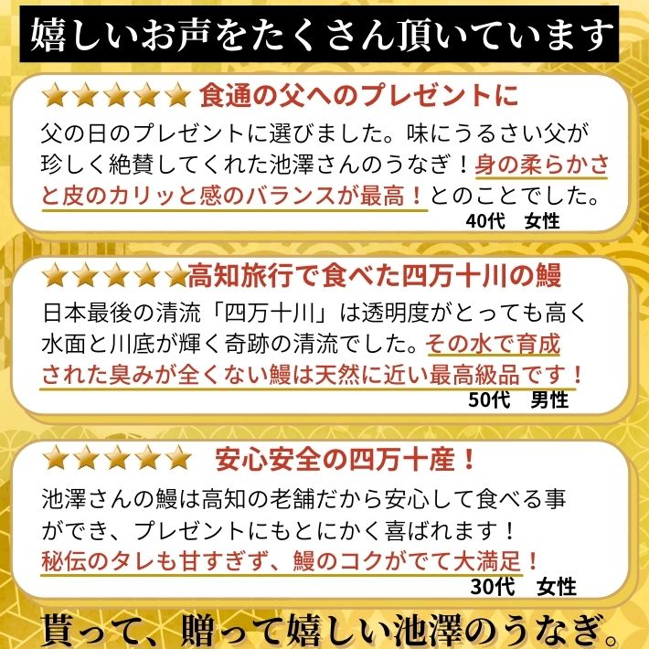 楽天市場 四万十川産 うなぎ 蒲焼き 無投薬 国産 高知県産 約150g 3本 しびれる山椒 お歳暮 土用の丑 誕生日 プレゼント ギフト お祝い 贈答用 送料無料 土佐カツオとうなぎ通販 池澤鮮魚