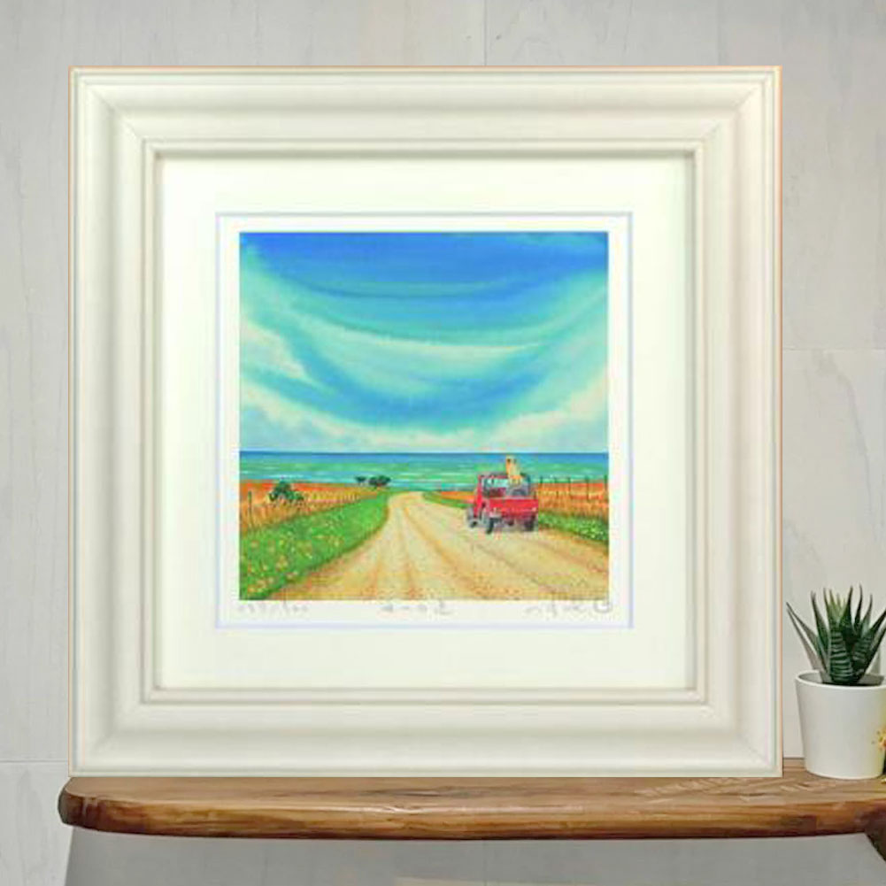 【マラソン ポイント 最大 32倍 クーポンあり】 絵画 栗乃木ハルミ イラストフレームセット 海への道 額入り絵画 428mm×428mm rタイプ hk0081 サーフィン インテリア フラグッズ イラスト 新築祝い お誕生日 クリスマス プレゼント