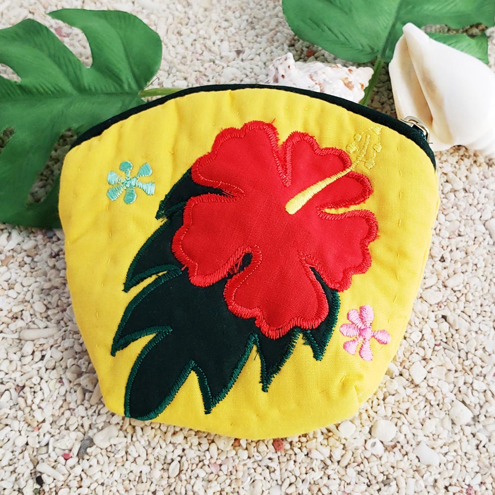 ハワイアンキルトバッグ、ブラウンバスとハイビスカス Hawaiianquiltハワイアンキルトバッグ ブラウンハイビスカス柄