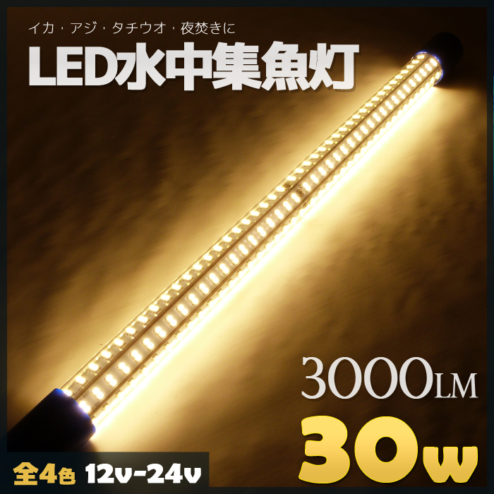 楽天市場 月末限定 ポイント10倍 Led 水中集魚灯 黄色 イエロー 水中イルミネーション 水中灯 照明 12v 24v 水中ライト 電球色 イカ アジ タチウオ イワシ 仕掛け 夜焚き 30w 3000lm 集魚ライト 船舶ライト 船舶 夜釣り 釣果 シラスウナギ シラウオ 釣れる 集魚灯