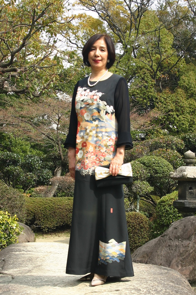 一点物の正絹留袖ドレス 留袖ドレス 留袖 着物リメイクドレス 和ドレス 結婚式 参列 母親 親族 フォーマルドレス ワンピース 正絹 絹 日本製 送料無料 11号 Talaberooz Com