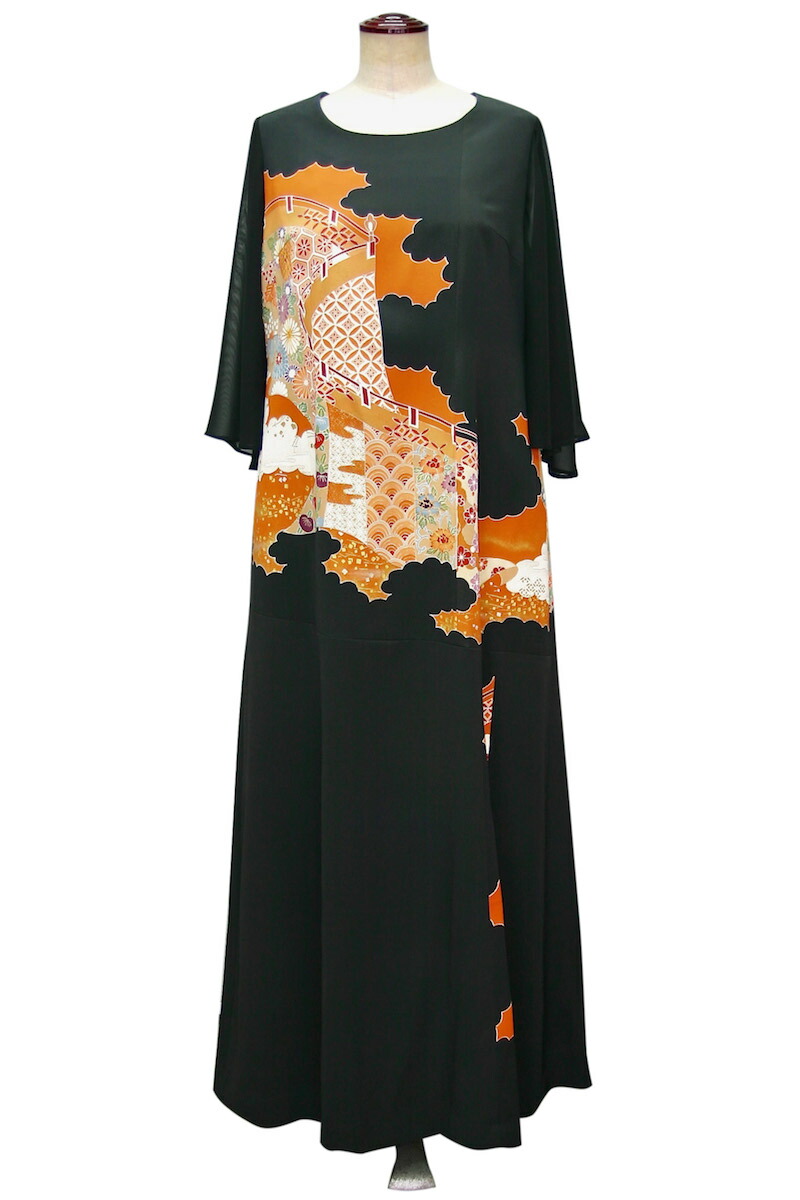 楽天市場 一点物の正絹留袖ドレス 留袖ドレス 留袖 着物リメイクドレス 和ドレス 結婚式 参列 母親 親族 フォーマルドレス ワンピース 正絹 絹 日本製 送料無料 19号 大きい Mariposa マリポーサ 和雑貨