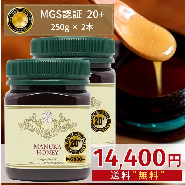 マヌカハニー 20+ 250g 2本 【1本あたり7200円】認定書/分析書付き MGS認証 マヌカゴールド MG800以上 モノフローラル 生 はちみつ 非加熱 無添加 マリリニュージーランド《リピート回数別クーポン配布中！》