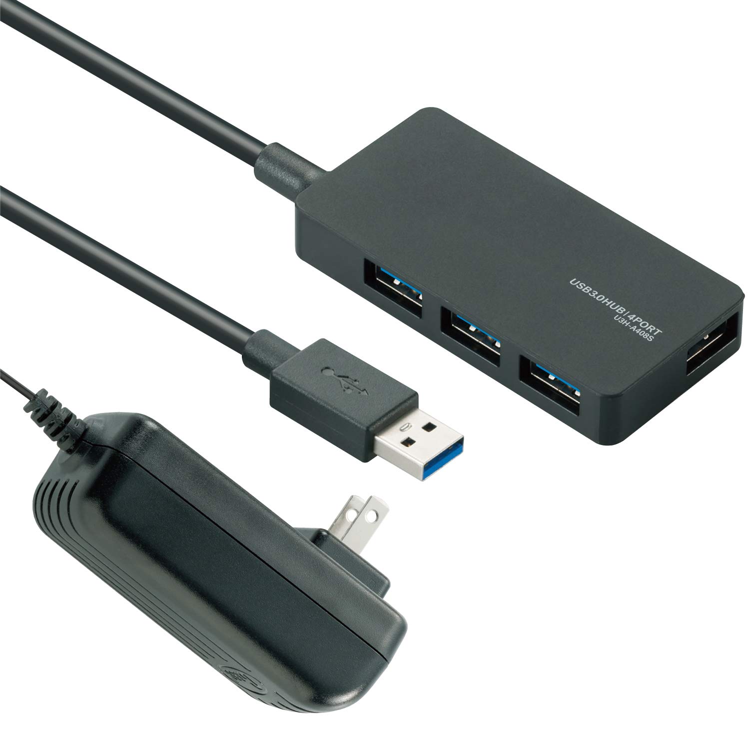 【送料無料】エレコム USB3.0 ハブ 4ポート 1ｍ ACアダプタ付 セルフ/バス両対応 MacBook / Surface Pro / Chromebook他 ノートPC Nintendo Switch対応 ブラック U3H-A408SBK