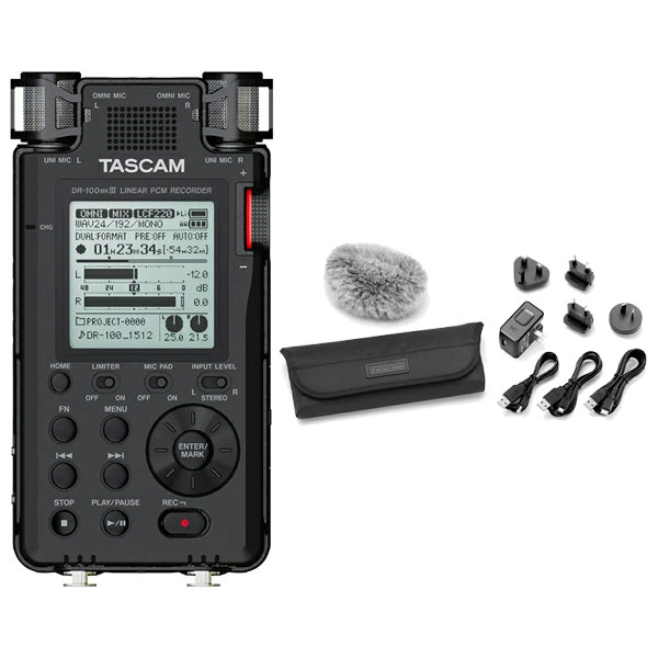 TASCAM タスカム DR-100MKIII［DR-100mk3］+ 付属物容器に並べる AK-DR11Gmk3 書き割り オーディオリコーダー