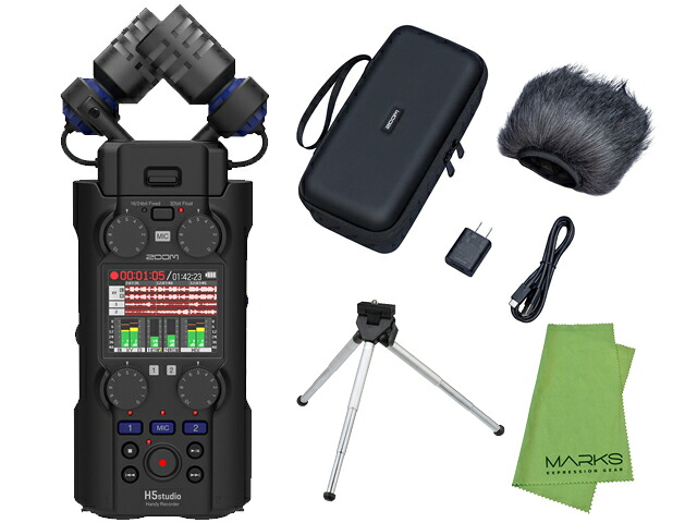 【先着限定最大12.5%OFFクーポン 7/18～】ZOOM ズーム H5studio + APH-5s + ミニ三脚 + マークスクロスセット ハンディレコーダー｜マークスミュージック店