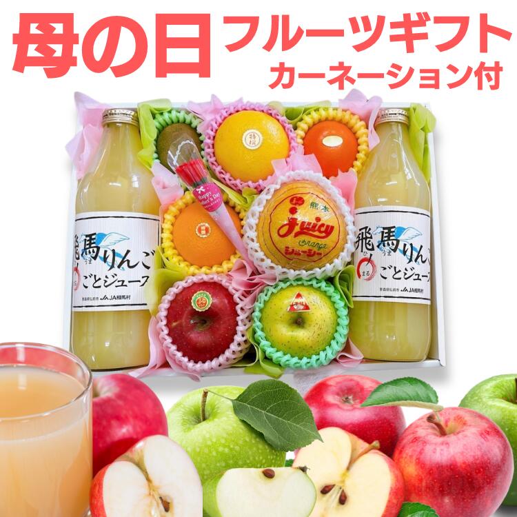 遅れてごめんね【母の日限定ギフト】 フルーツセット L (青森県産 特選りんごジュース2本入り) カーネーション 付き ＼毎年大好評／ フルーツギフト 売れ筋 人気 ＼数量限定／