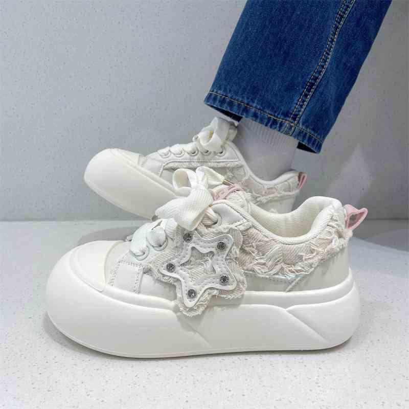 楽天市場】スニーカー レディース 厚底 スター 星柄 ワンポイント 白