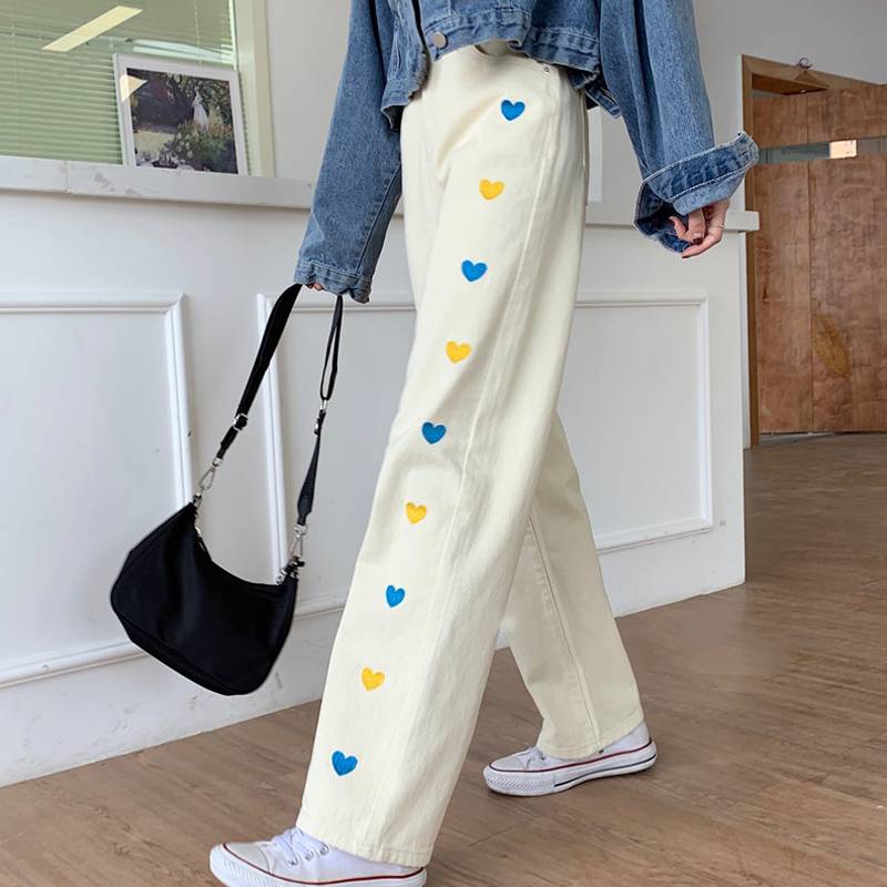 楽天市場】ハート柄 刺繍 デニム パンツ レディース ボトムス