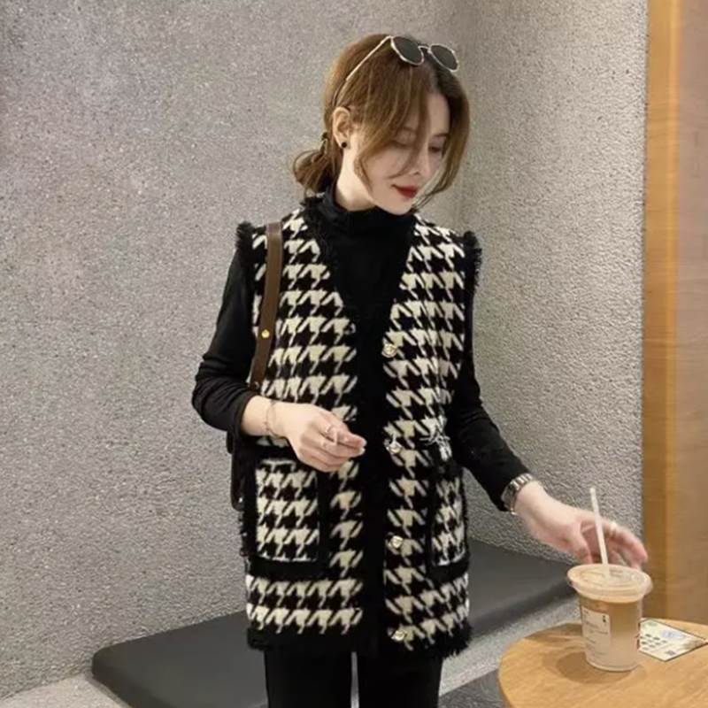 楽天市場】ベスト ジレ レディース ロング丈 ブラック 千鳥格子