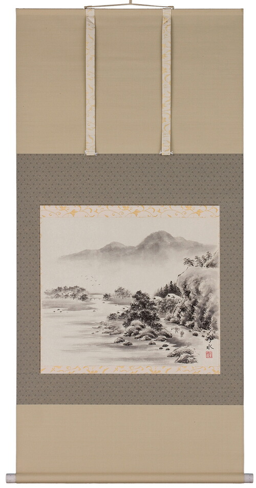 楽天市場】掛け軸／掛軸 彩色山水（小栗春峰）【送料無料