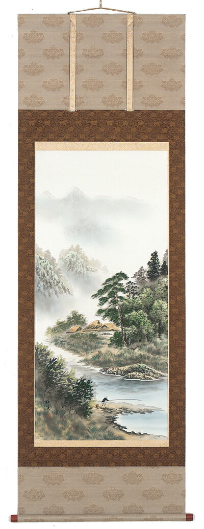 叔母66:  掛軸　華陽　彩色山水 楽天市場】掛け軸 彩色山水／山賀青蘭 「美術名典掲載作家