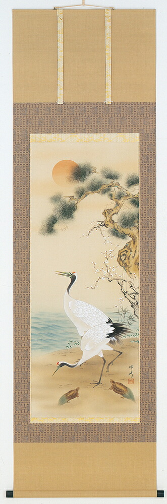 楽天市場】【訳あり】水墨 掛け軸 185×53cm 松竹梅 鶴亀 紙箱
