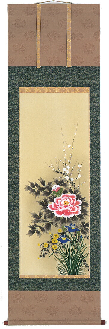 掛け軸／掛軸　四季草花（山下友月）<br>【送料無料】【代引き手数料無料】