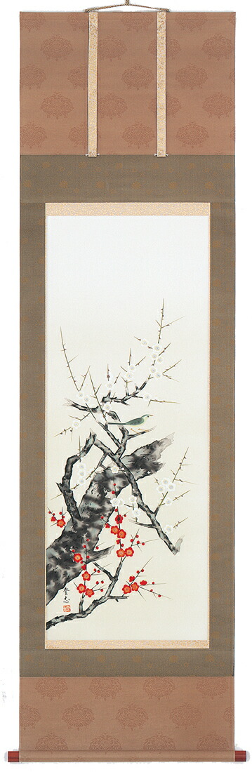 楽天市場】掛け軸／掛軸／かけじく【花鳥画】紅白梅に鶯（北山
