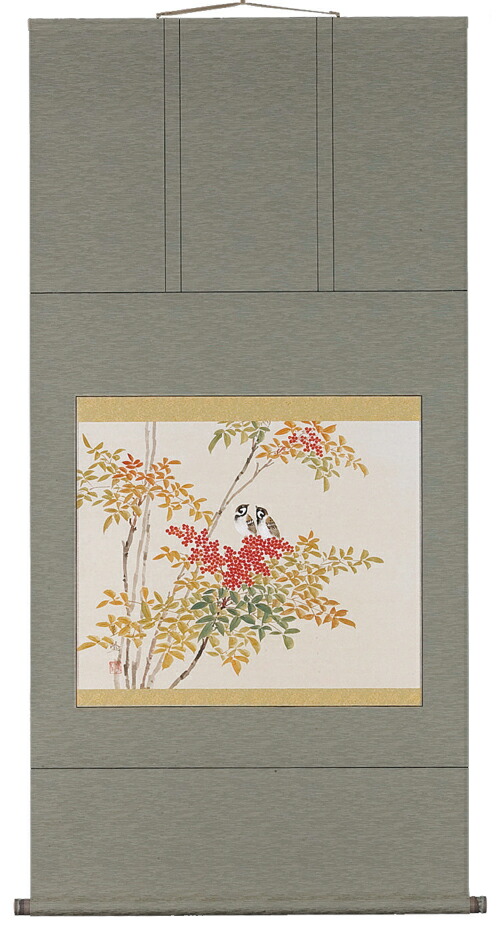 楽天市場】【値下げ】 掛軸 大野紅節『南天に雀』日本画 肉筆 掛け軸