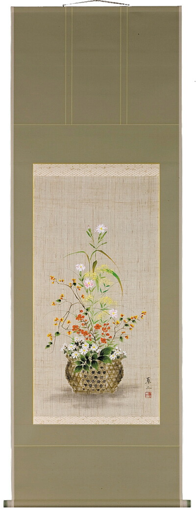 作者不詳/籠花図/花図/掛軸/名家伝来/AC-576 作者不詳/籠花図/花図/掛軸/名家伝来/AC-576