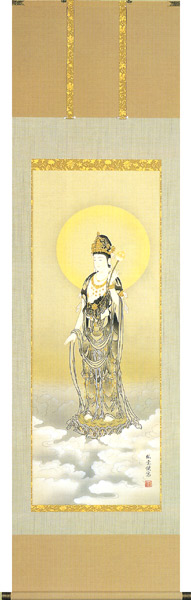 掛け軸／掛軸　雲上観音（野口　弧堂） 　桐箱収納　お盆　お彼岸　法事　肉筆　観音様 　【送料無料】【代引手数料無料】