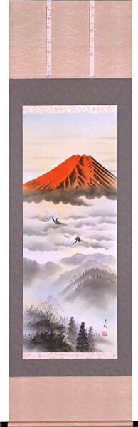 掛け軸 モダン 掛軸 販売 赤富士(東村)<br>【富士山　年中掛け　贈答用】【送料無料】【代引き手数料無料】