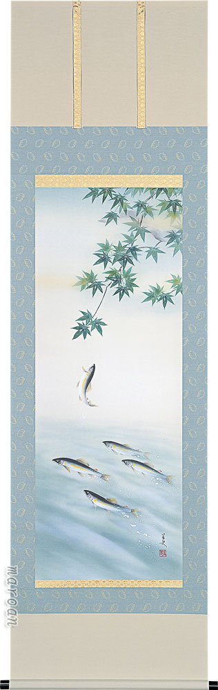 掛け軸 登り鮎(荒川 里史)<br>　夏　【送料無料】【代引き手数料無料】